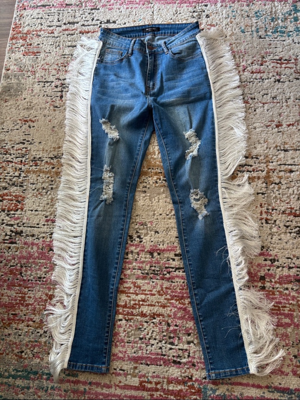 American Bazi Denim Skinny Jeans with White Side Fringe